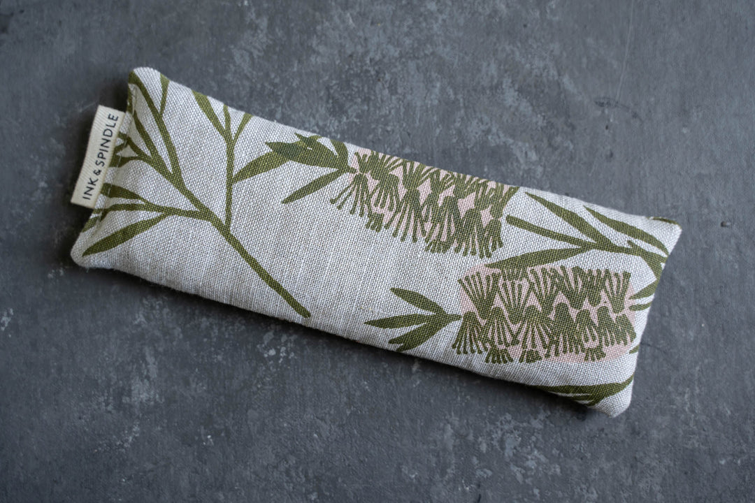 hand screen printed linen textile – bottlebrush design – australian made