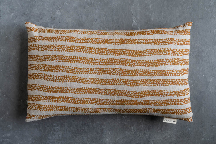 hand screen printed linen rectangle cushion – pebbles design – australian made