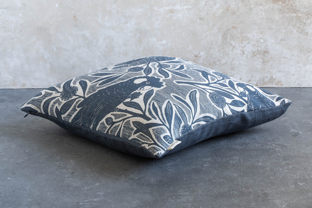 Cushion - Black Cockatoo in Bluestone