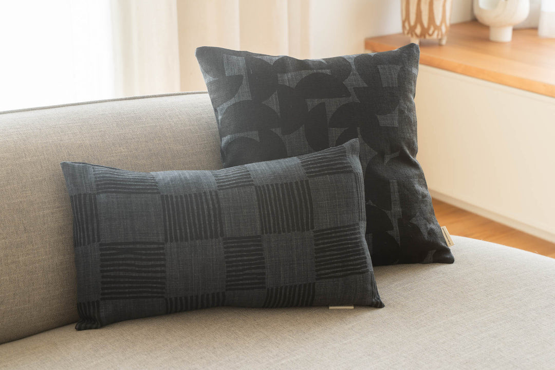 Rectangle Cushion - Drift Check in Black on Granite