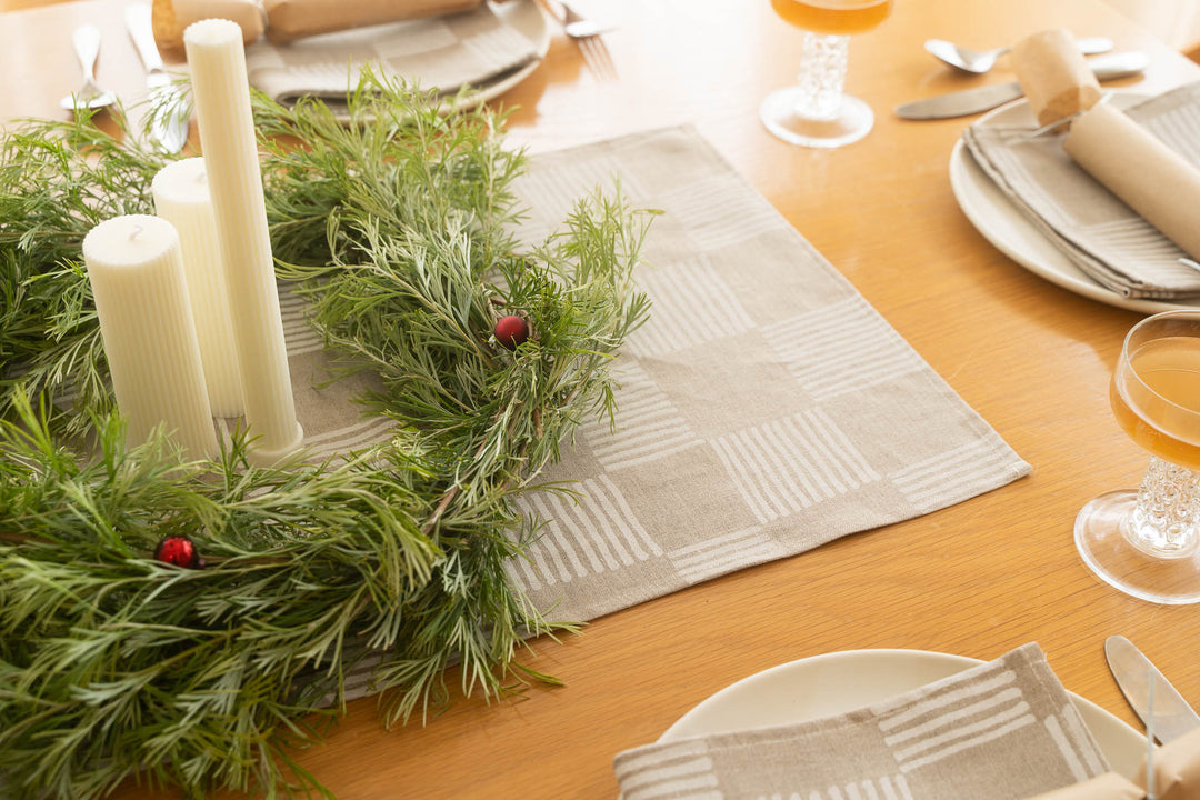 Drift Check in Soft White Table Runner