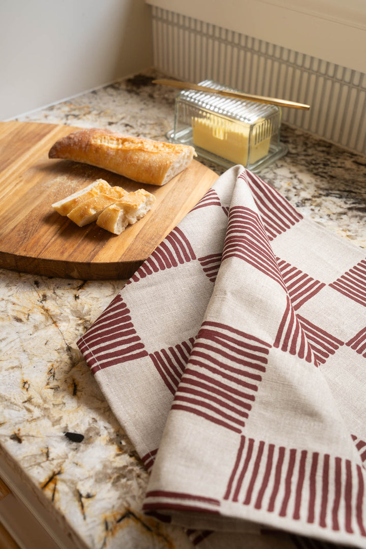 Drift Check Tea Towel - Deep Red