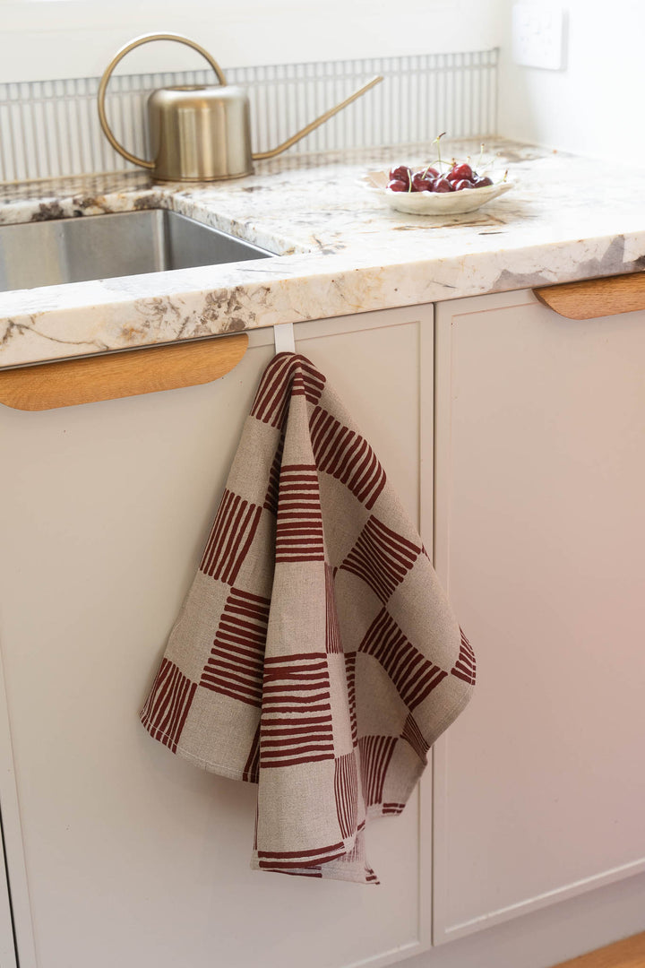 Drift Check Tea Towel - Deep Red