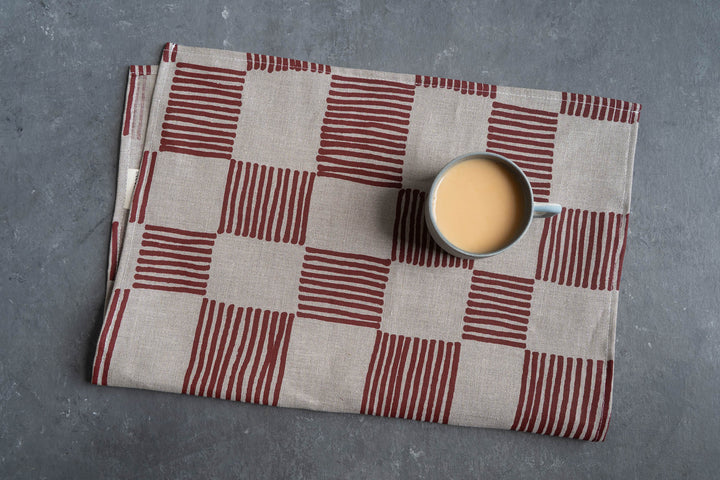 Drift Check Tea Towel - Deep Red