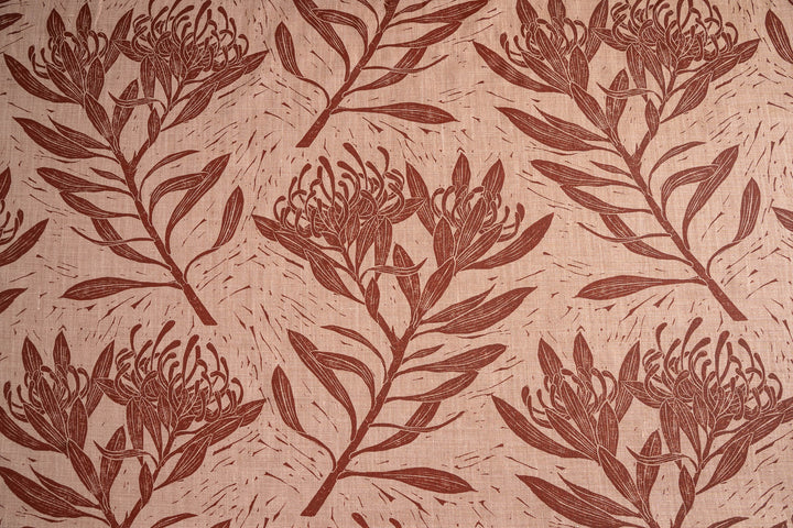 hand screen printed linen yardage – waratah design – australian made