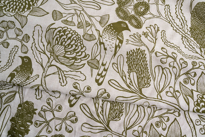 hand screen printed linen yardage – botanica design – australian made