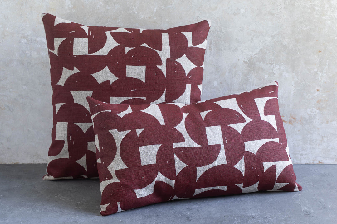 Cushion - Stoneware in Deep Red with Drift Check
