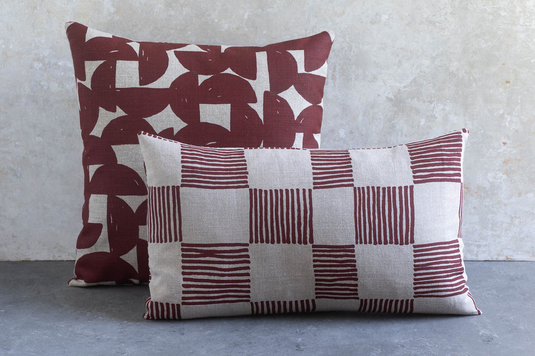 Rectangle Cushion - Drift Check in Deep Red