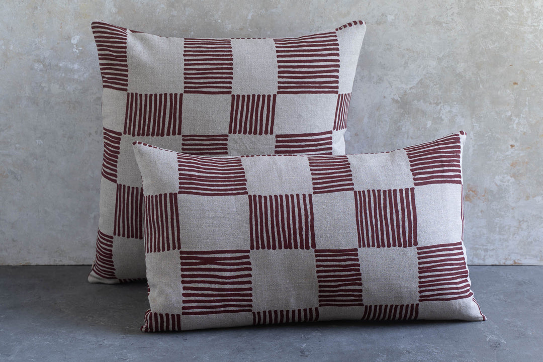 Rectangle Cushion - Drift Check in Deep Red