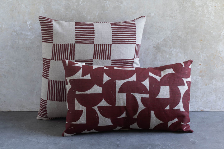 Cushion - Stoneware in Deep Red with Drift Check