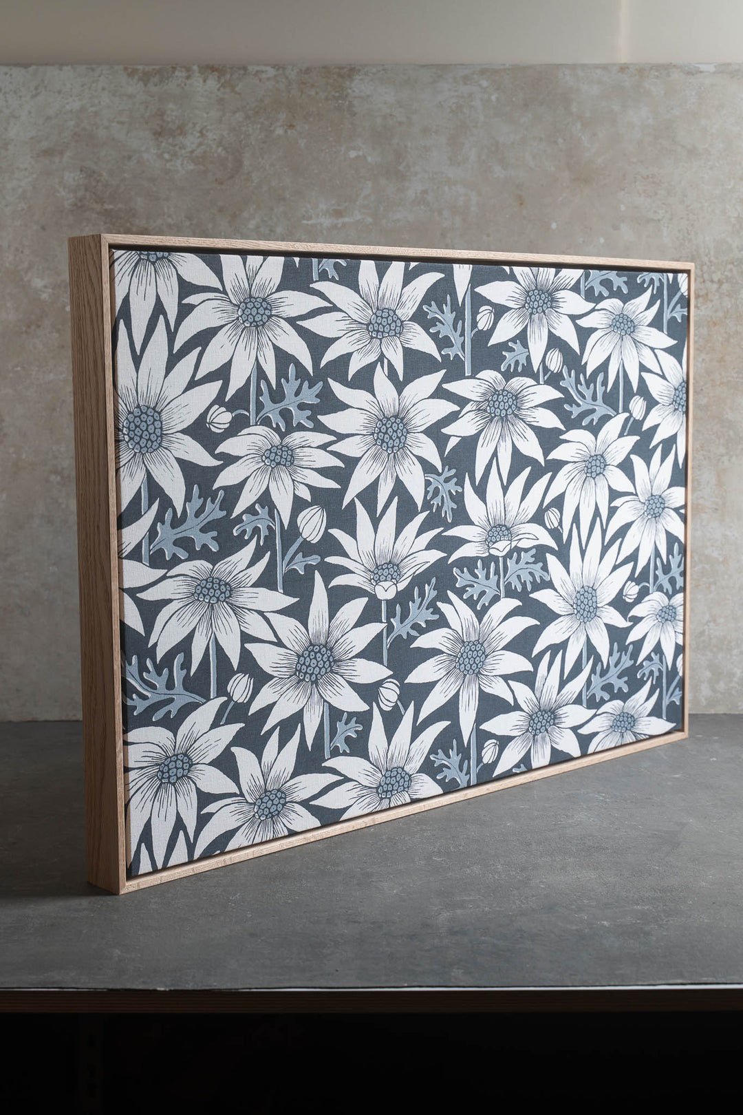 Custom Fabric with Tassie Oak Floating Frame