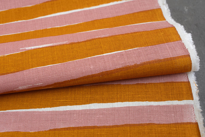 Horizon Stripe in Rose & Turmeric on Off-White Heavyweight