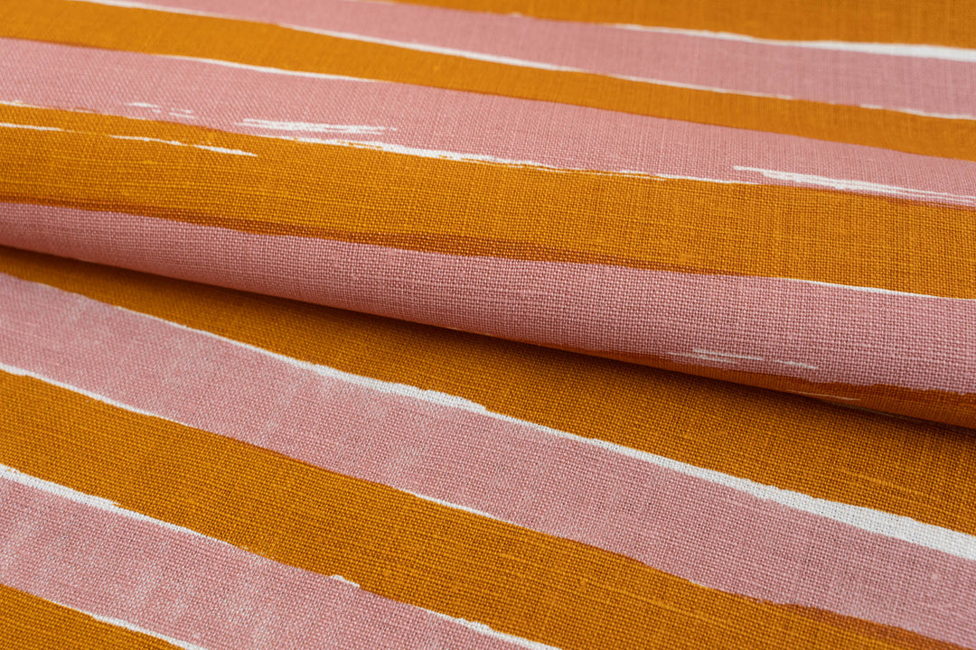 Horizon Stripe in Rose & Turmeric on Off-White Heavyweight