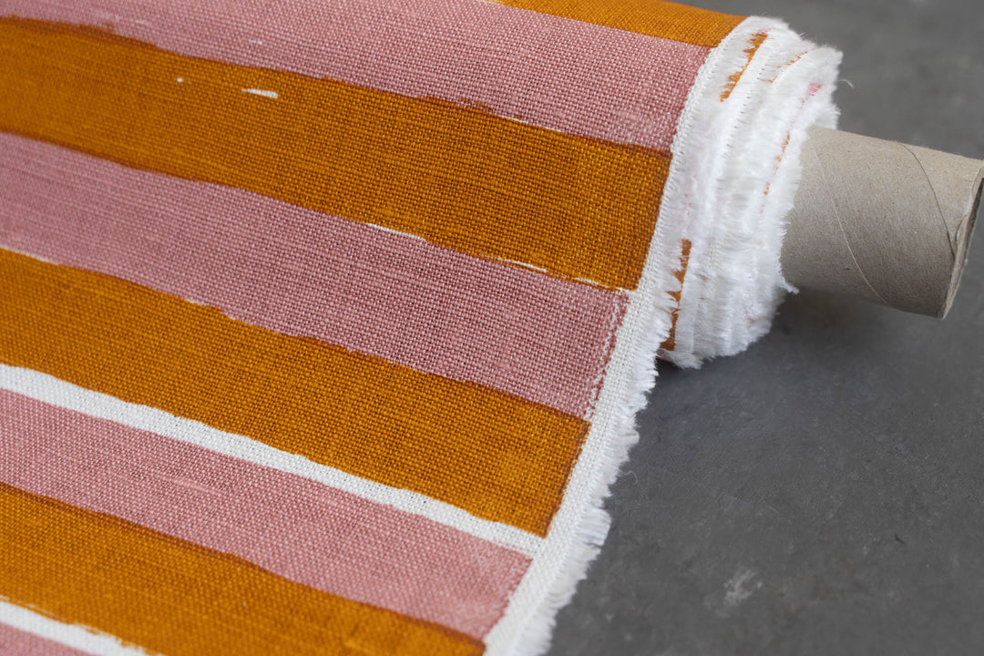 Horizon Stripe in Rose & Turmeric on Off-White Heavyweight