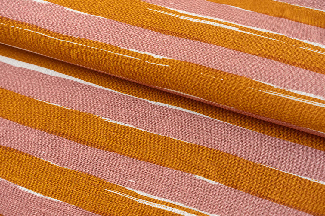 Horizon Stripe in Rose & Turmeric on Off-White Heavyweight