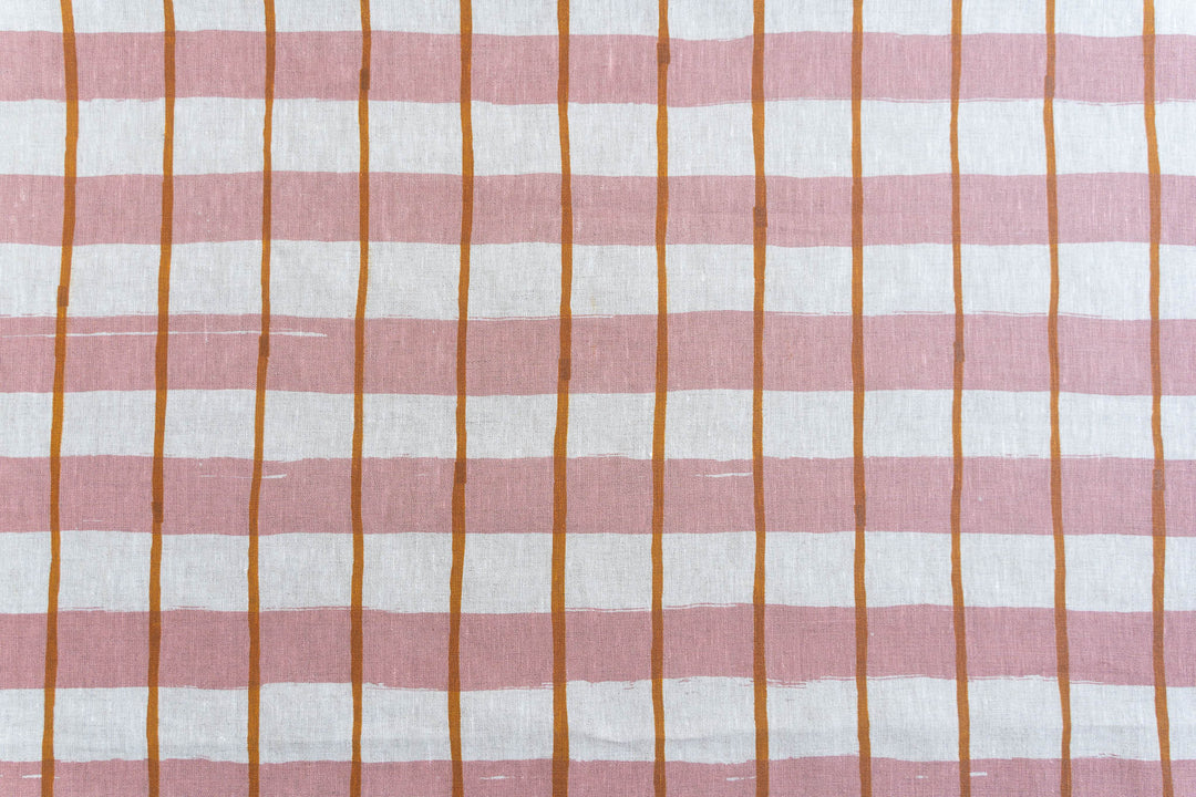 Stripe Check in Rose & Turmeric on Oatmeal Lightweight