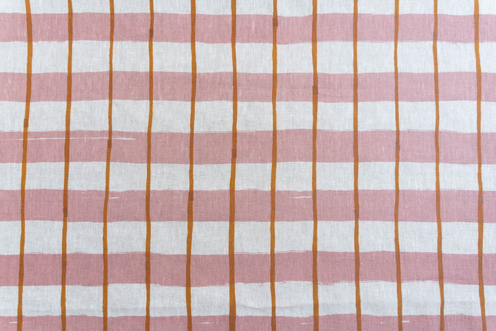Stripe Check in Rose & Turmeric on Oatmeal Lightweight
