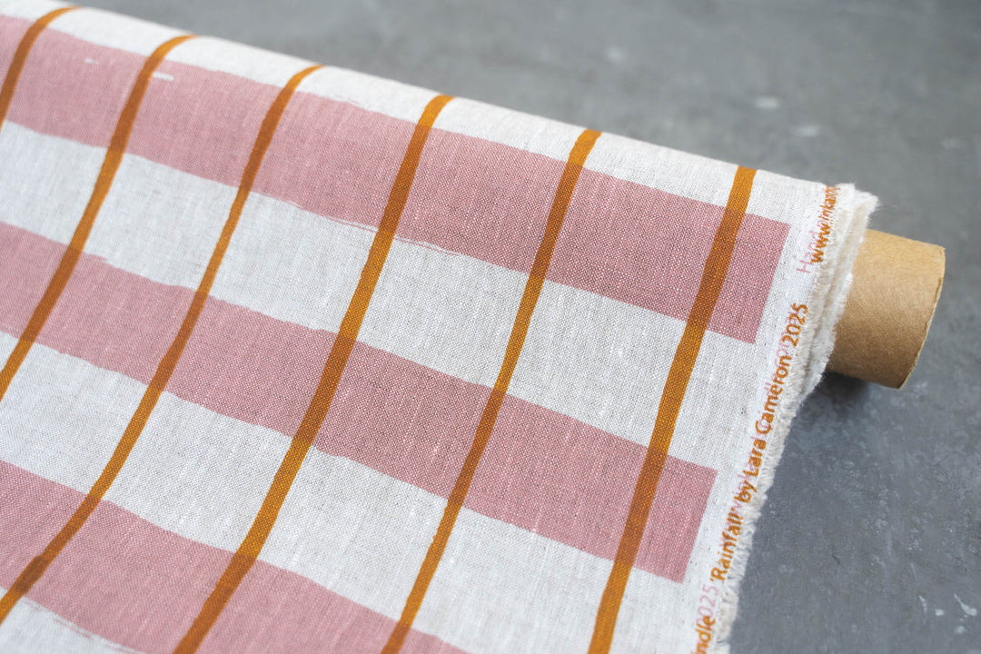Stripe Check in Rose & Turmeric on Oatmeal Lightweight