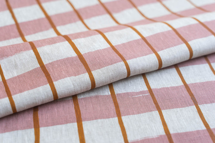 Stripe Check in Rose & Turmeric on Oatmeal Lightweight