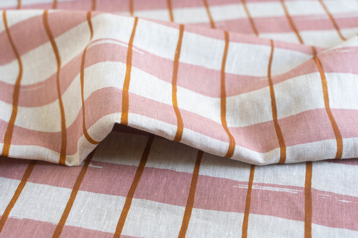 Stripe Check in Rose & Turmeric on Oatmeal Lightweight