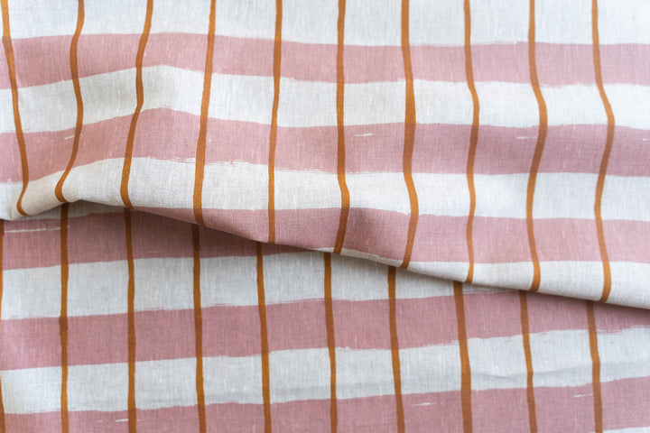 Stripe Check in Rose & Turmeric on Oatmeal Lightweight