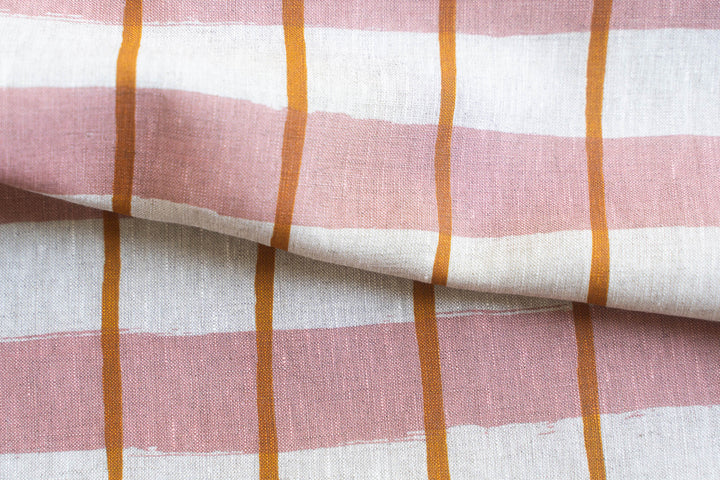 Stripe Check in Rose & Turmeric on Oatmeal Lightweight