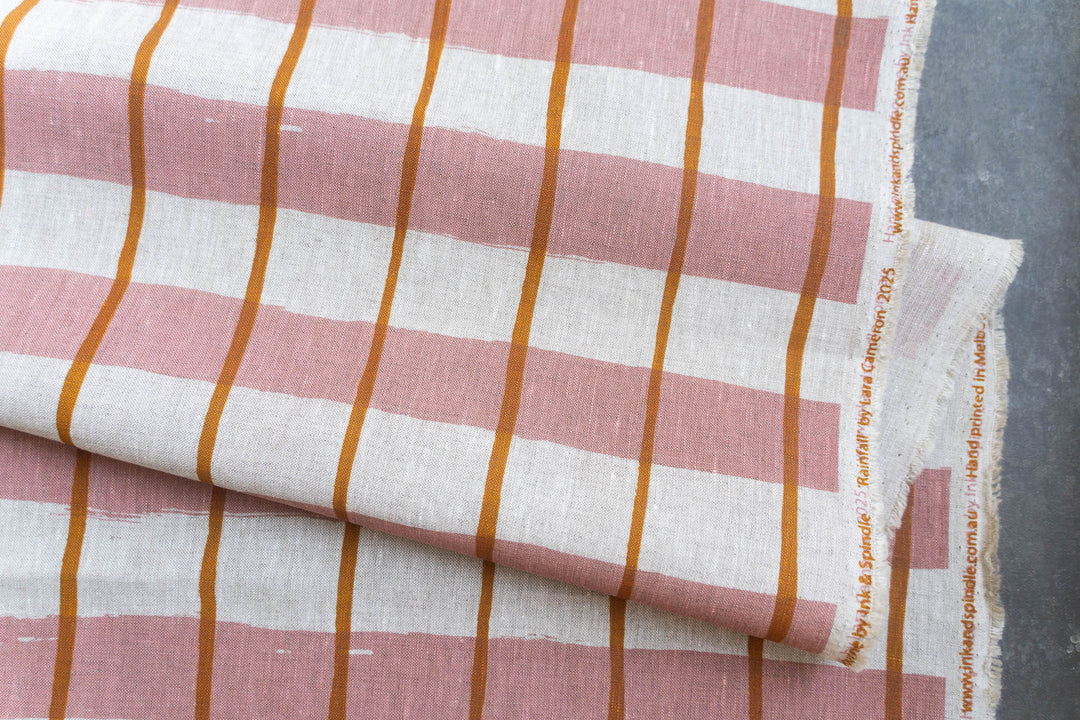 Stripe Check in Rose & Turmeric on Oatmeal Lightweight