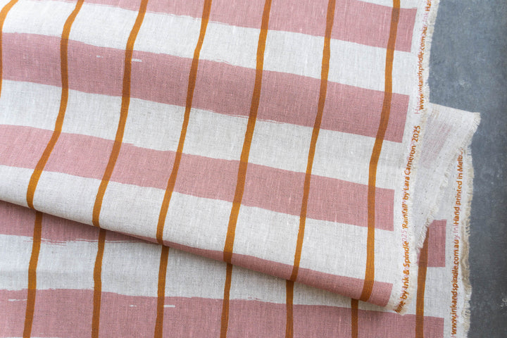 Stripe Check in Rose & Turmeric on Oatmeal Lightweight