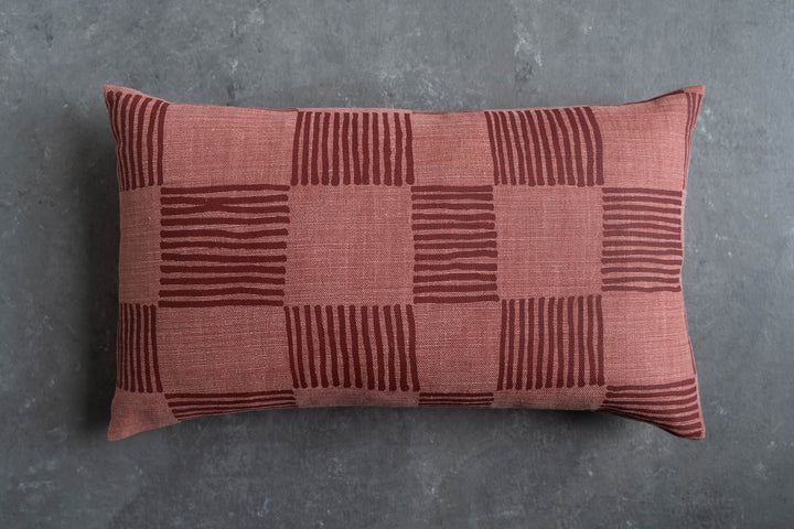 Rectangle Cushion - Drift Check in Deep Red on Rust