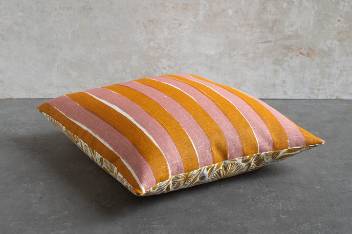 Cushion - Native Daisy in Yellow Ochre with Horizon Stripe