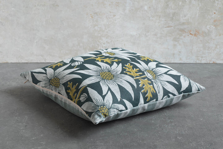 Cushion - Flannel Flower in Rainforest with Horizon Stripe