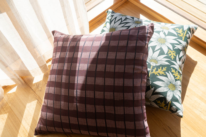 Cushion - Stripe Check in Tasman & Plum