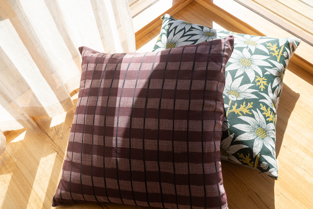 Cushion - Flannel Flower in Rainforest with Horizon Stripe