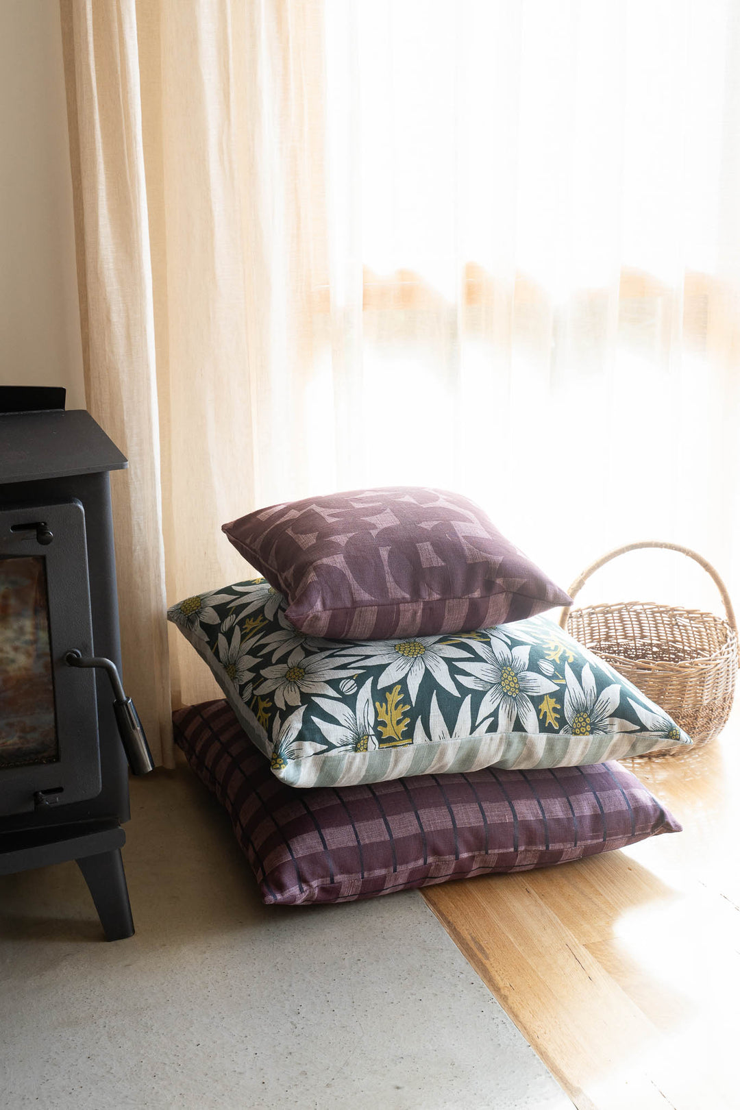 Cushion - Stripe Check in Tasman & Plum