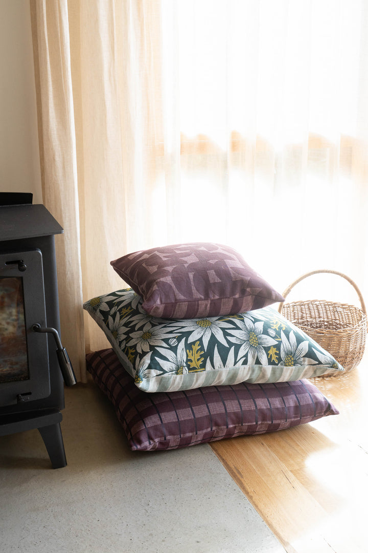 Cushion - Stoneware & Horizon Stripe in Plum