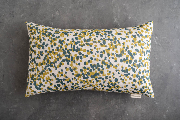 hand screen printed linen rectangle cushion – spotted-quoll design – australian made