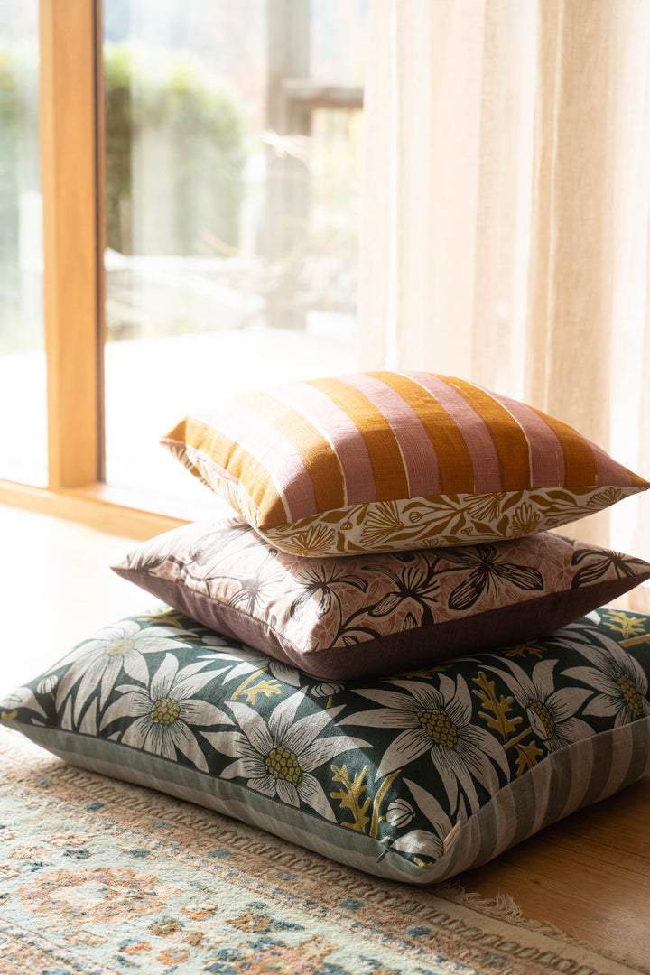 Cushion - Flannel Flower in Rainforest with Horizon Stripe
