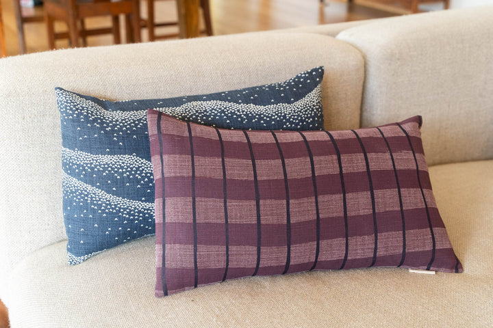 Rectangle Cushion - Stripe Check in Plum & Tasman