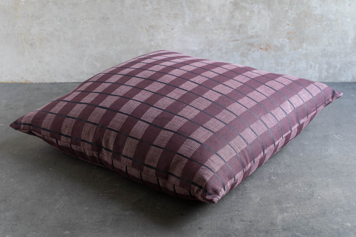 Cushion - Stripe Check in Tasman & Plum