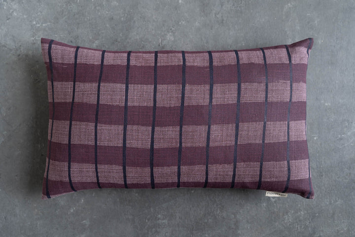 Rectangle Cushion - Stripe Check in Plum & Tasman