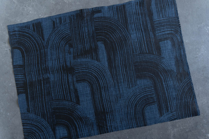 Remnant - Brushstroke in Black on Indigo Heavyweight Washed Linen