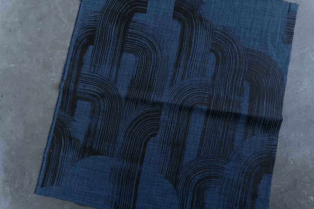 Remnant - Brushstroke in Black on Indigo Heavyweight Washed Linen