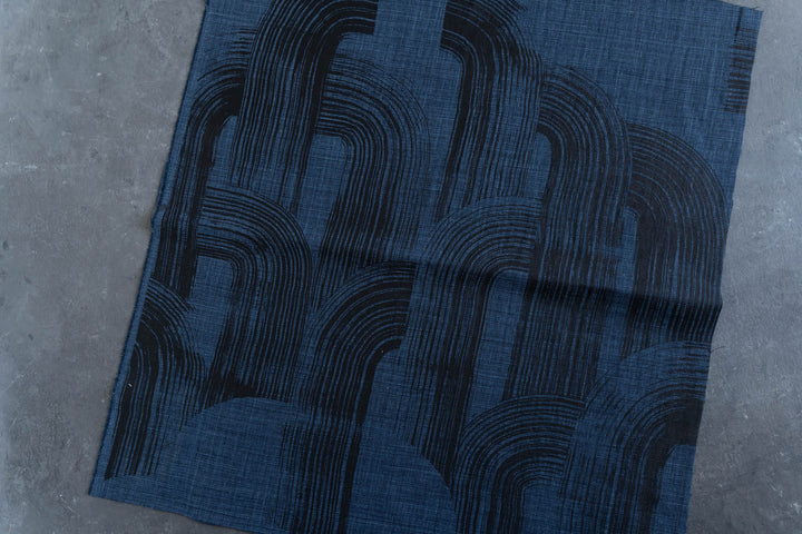 Remnant - Brushstroke in Black on Indigo Heavyweight Washed Linen
