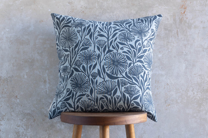 Cushion - Native Daisy in Bluestone on Mint