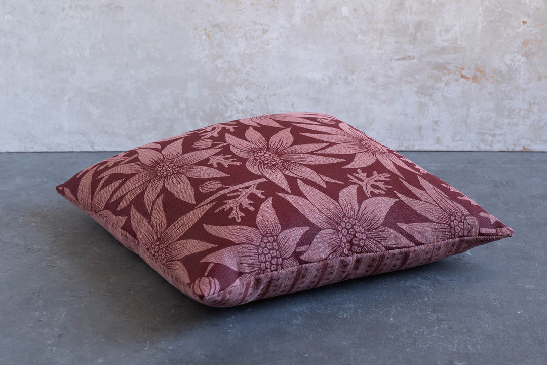 Cushion - Flannel Flower in Deep Red with Buds