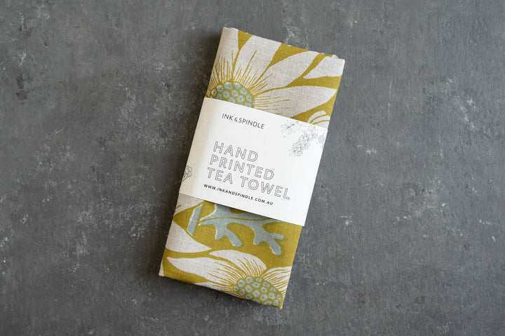 hand screen printed linen homewares – flannel-flower design – australian made