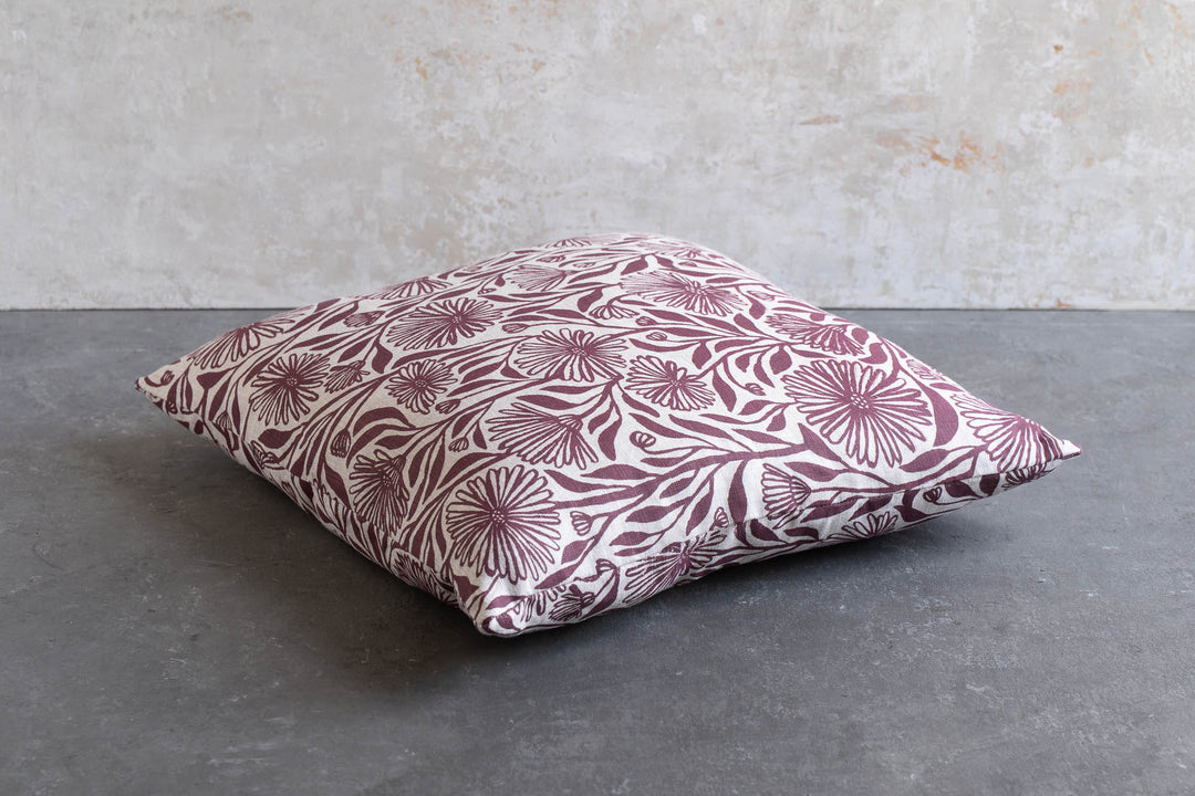 Cushion - Native Daisy in Davidson's Plum on Oatmeal