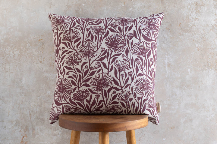 Cushion - Native Daisy in Davidson's Plum on Oatmeal