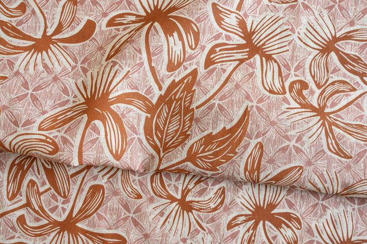 hand screen printed linen yardage – clematis design – australian made