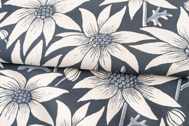 hand screen printed linen yardage – flannel-flower design – australian made